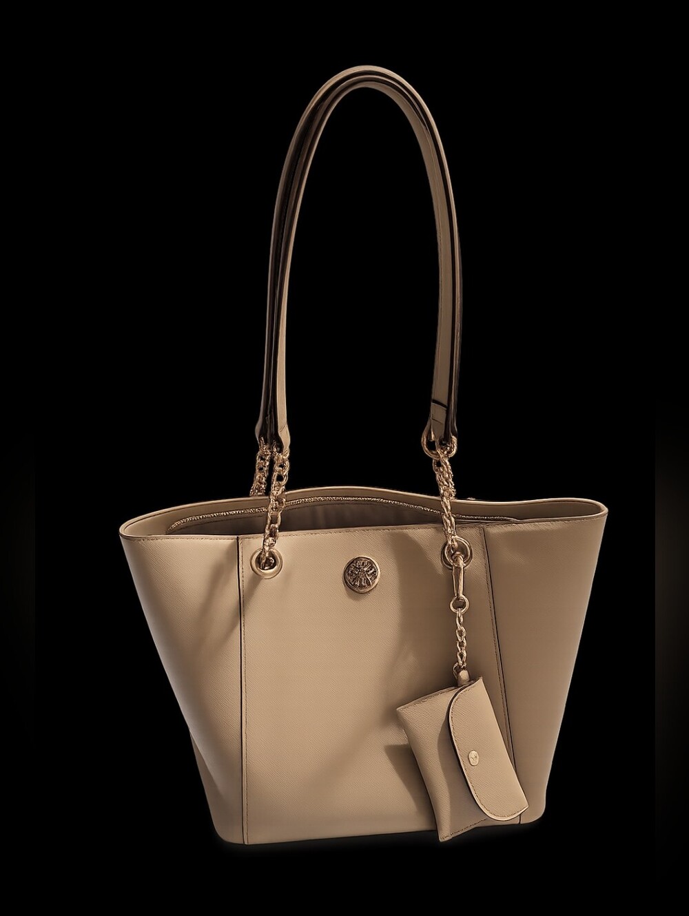 Anne Klein Beige Tote Bag Gold Chain Strap Matching Card Wallet
